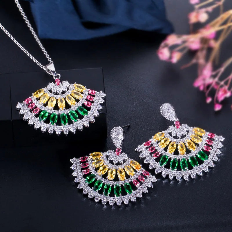 Fan Shaped Multicolor Jewelry Set
