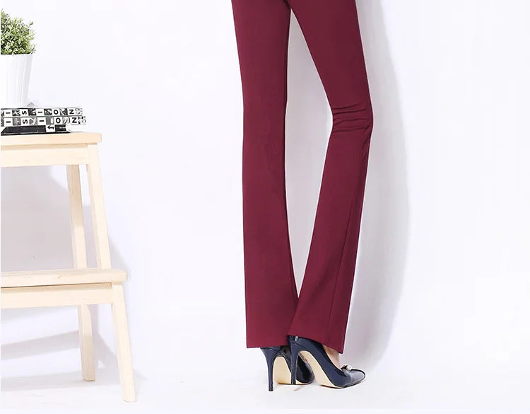 Vintage Office skinny Women Pants Trousers Zipper High Waist Pocket Flare pants formal OL Office Career Capris Work Wear Black