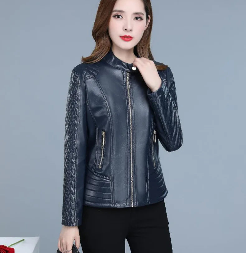 Slim Fit Cropped Faux Leather Coat