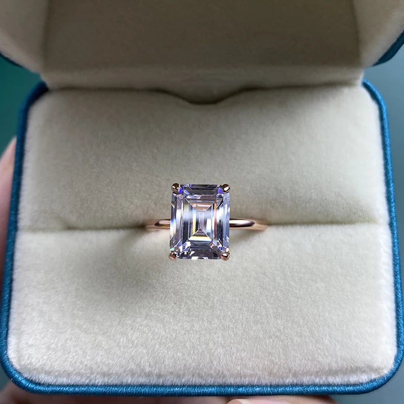 PANSYSEN White/Yellow/Rose Gold Color Luxury 8x10MM Emerald Cut AAA Zircon Rings for Women 100% 925 Sterling Silver Fine Jewelry