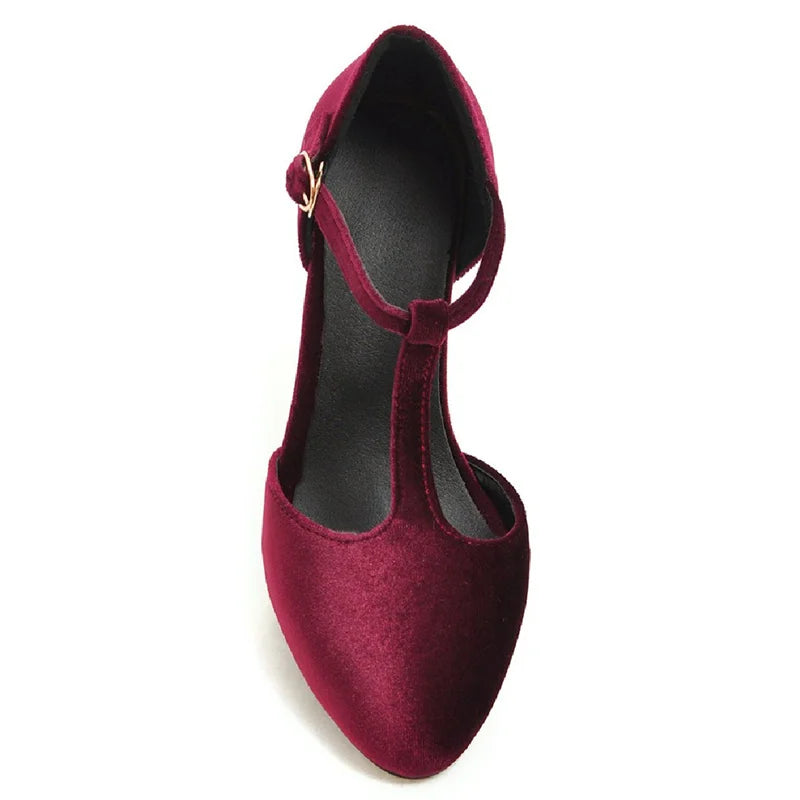 Velvet T Strap Square Heel Mary Janes