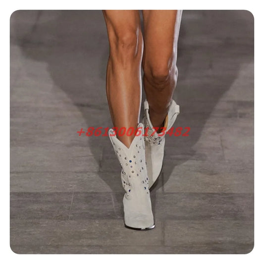 Crystal Beaded Punk Ankle Boots