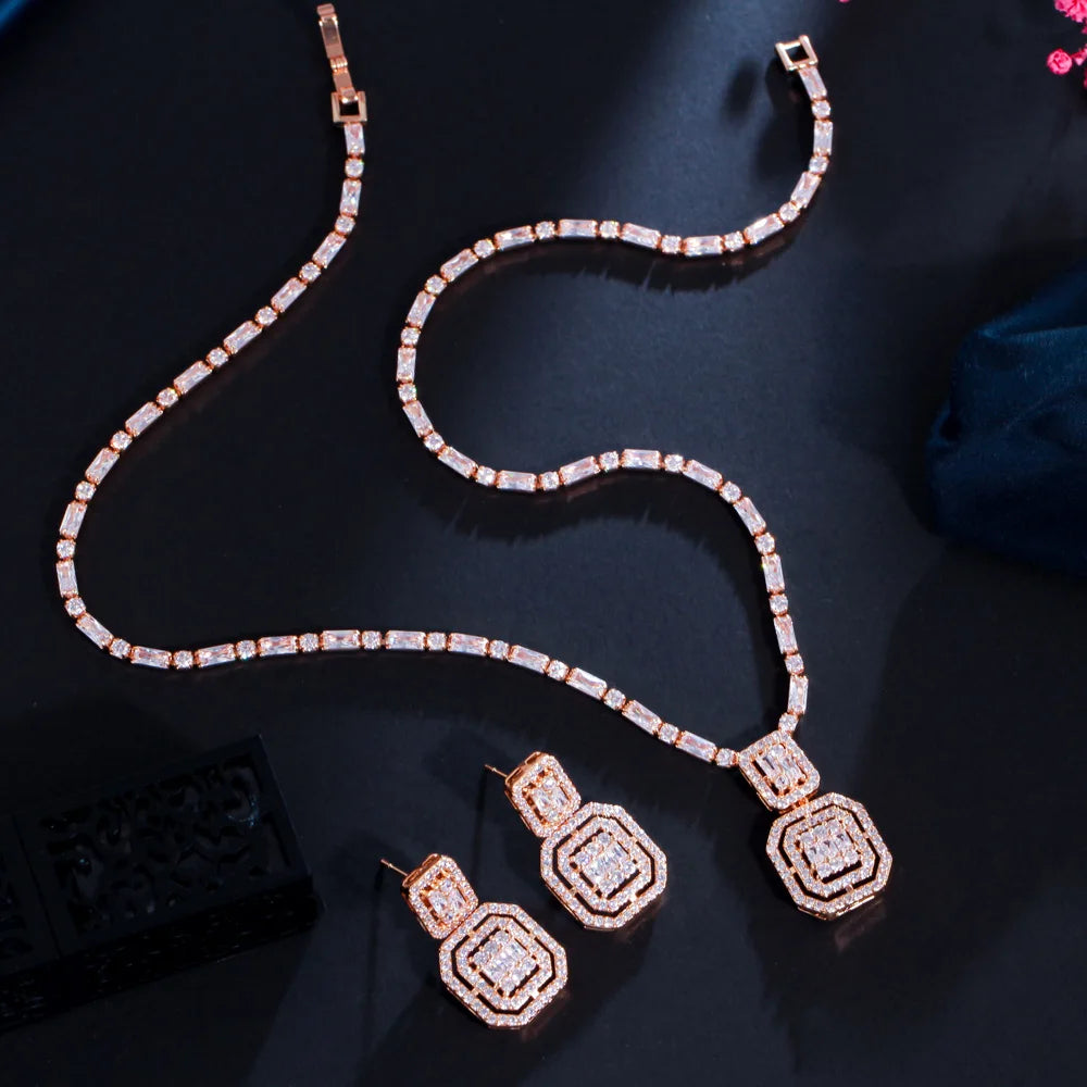 Baguette Cubic Zirconia Necklace Set