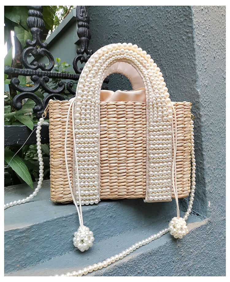 Delicate Handwoven Beaded Straw Tote Bag for Women