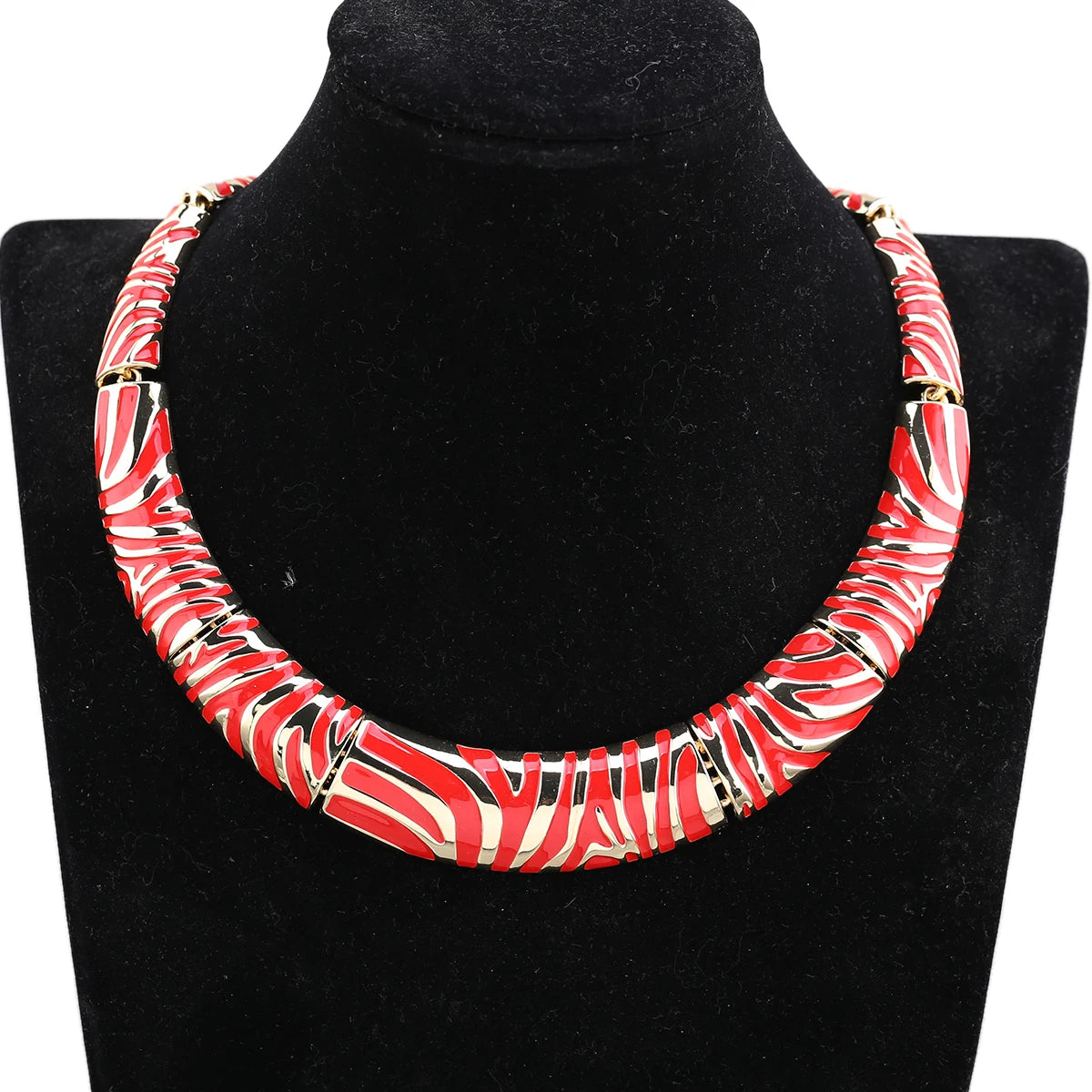 Gold Plated Zebra Stripe Enamel Collar Necklace for Women