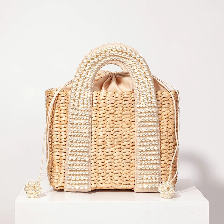 Delicate Handwoven Beaded Straw Tote Bag for Women