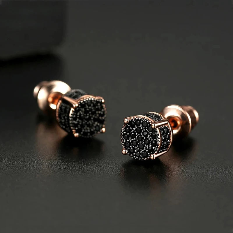 Black Zircon Rose Gold Stud Earrings
