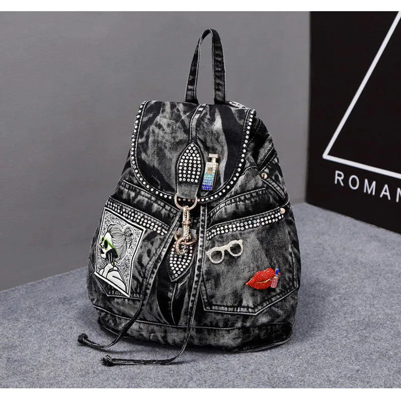 Large Denim Anti Theft Casual Travel Backpack for Women