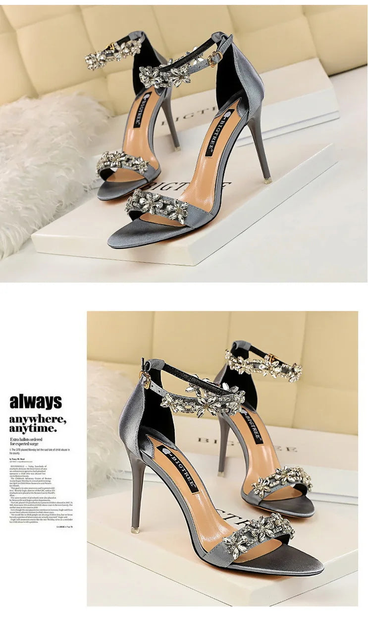 Rhinestone Open Toe Stiletto Heel Sandals for Women