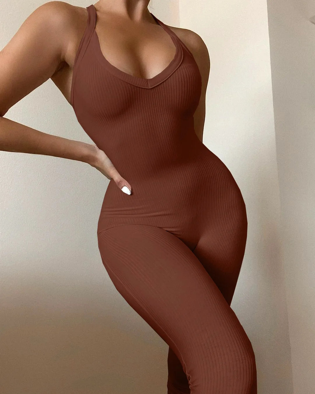 Sleeveless V Neck Criss Cross Back Jumpsuit For Women