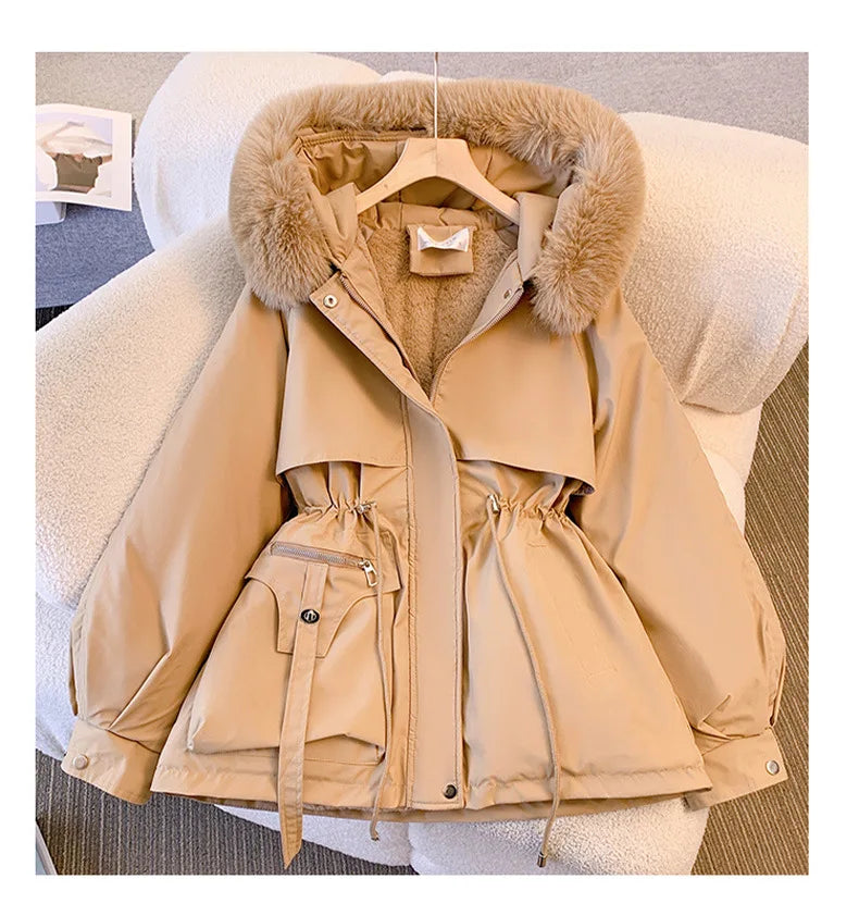 Windproof Midi Hooded Faux Fur Coat
