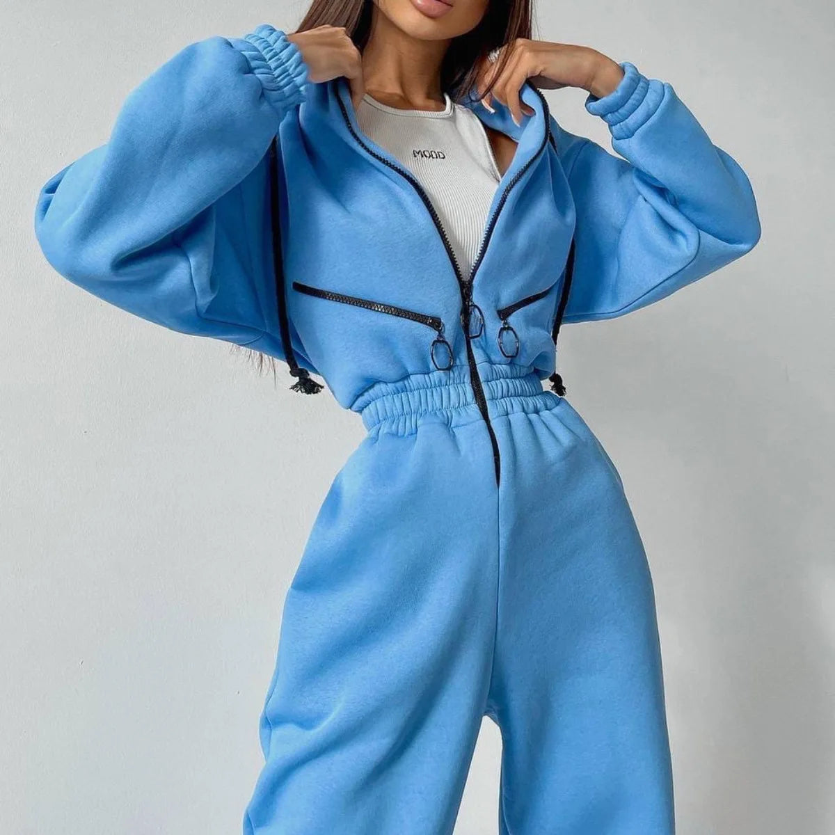 Casual Long Sleeve Hooded Jumpsuit With Pockets for Women
