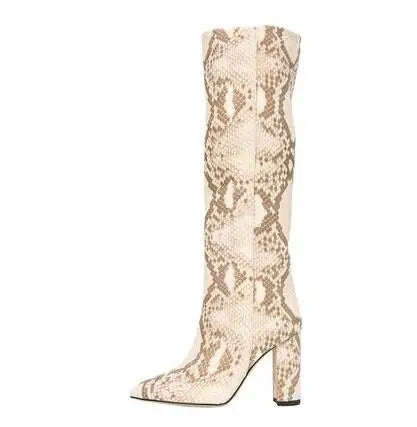 Pointed Toe Slip On Leather Knee High Boots for Women