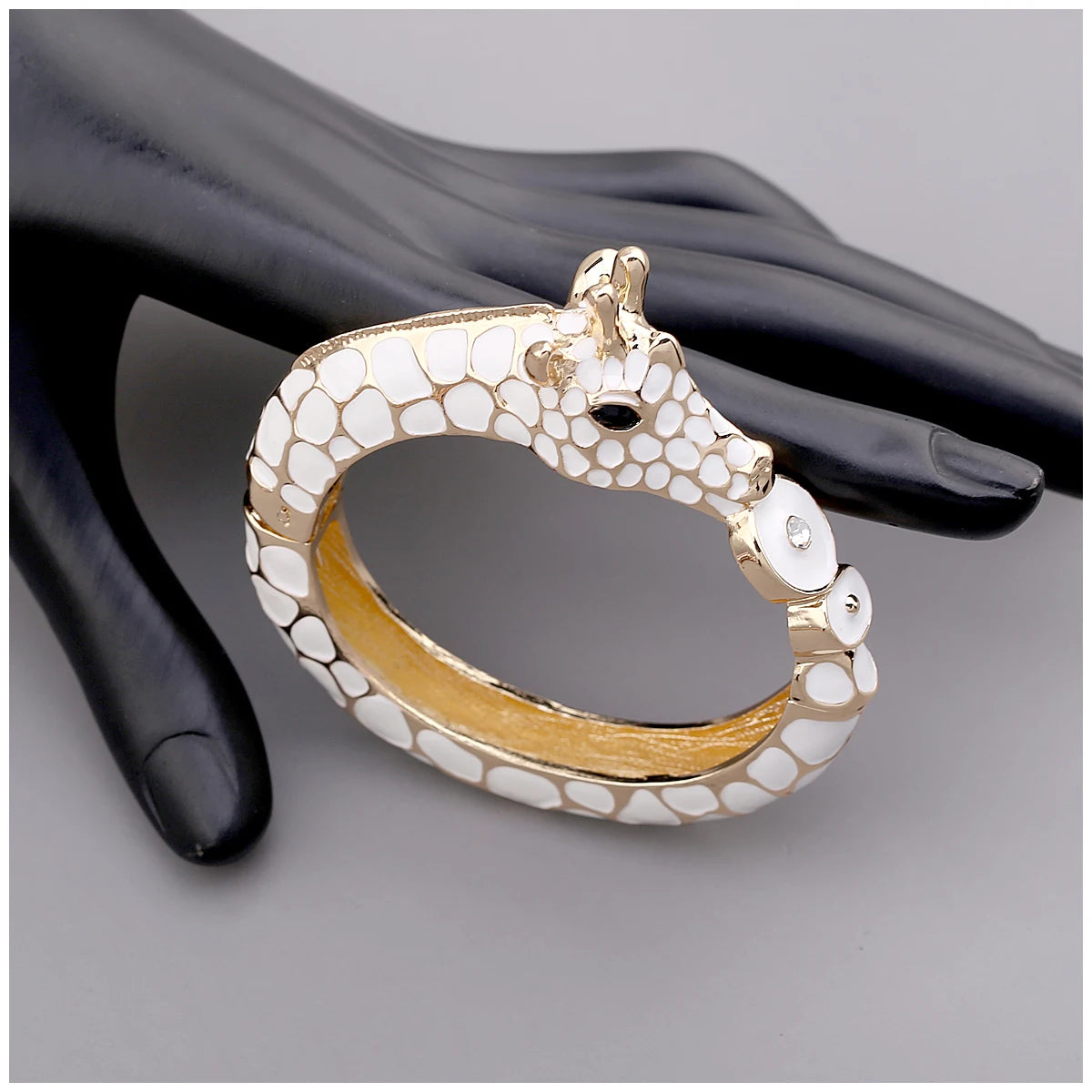 Gold Plated Zebra Enamel Statement Cuff Bracelet for Women