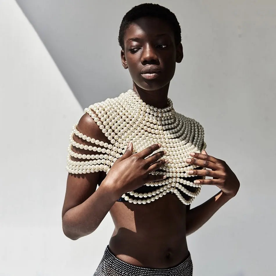 Pearl Beaded Shawl Top