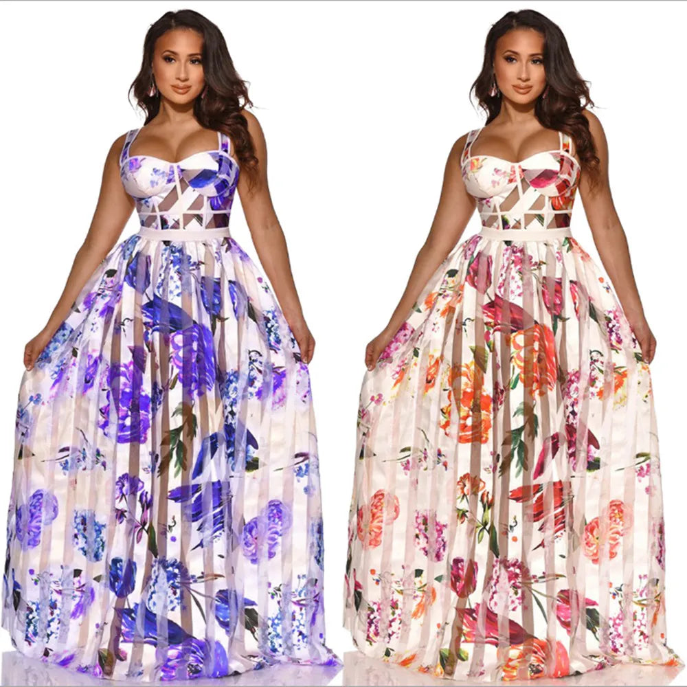 Floral Spaghetti Strap Pattern Maxi Dress for Women