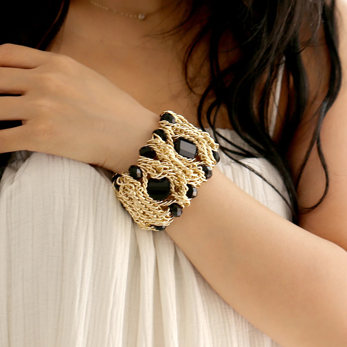 Beaded Crystal Statement Elastic Bracelet for Women