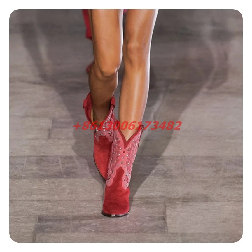 Handcrafted Crystal Beaded Punk Style Ankle Boots For Women