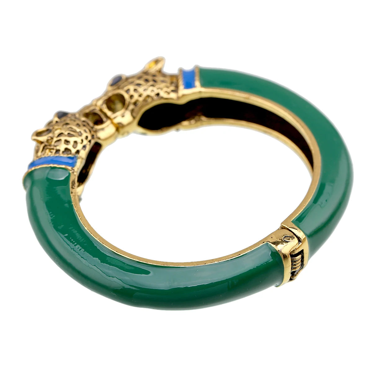 Double Leopard Head Enamel Cuff Bracelet for Women