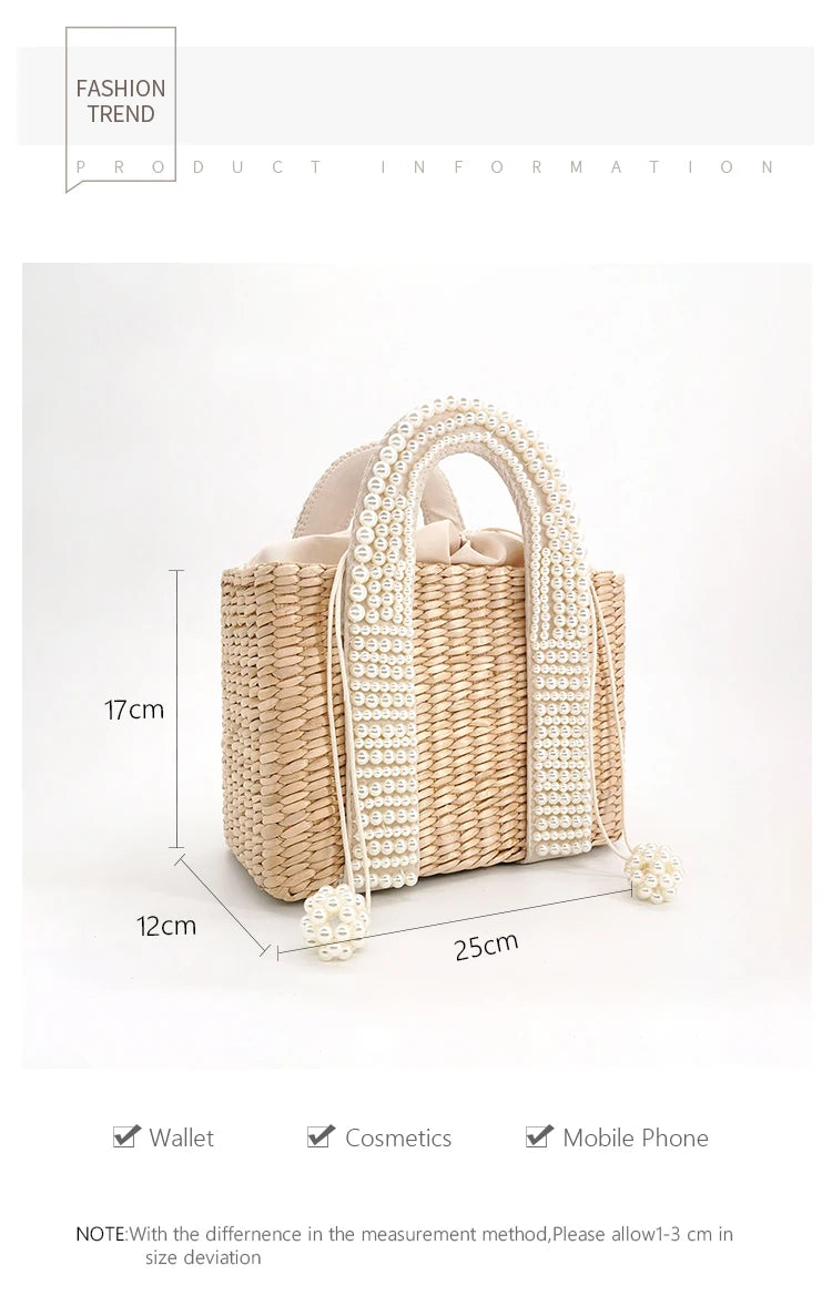 Delicate Handwoven Beaded Straw Tote Bag for Women