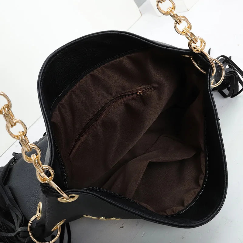 Rivet Tassel Large Capacity Crossbody Shoulder Bag for Women