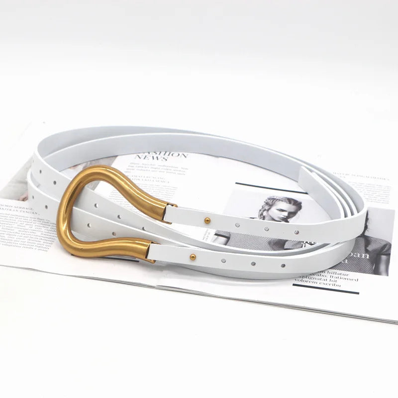 Fashion Leather Horseshoe Buckle Slim Belt for Women