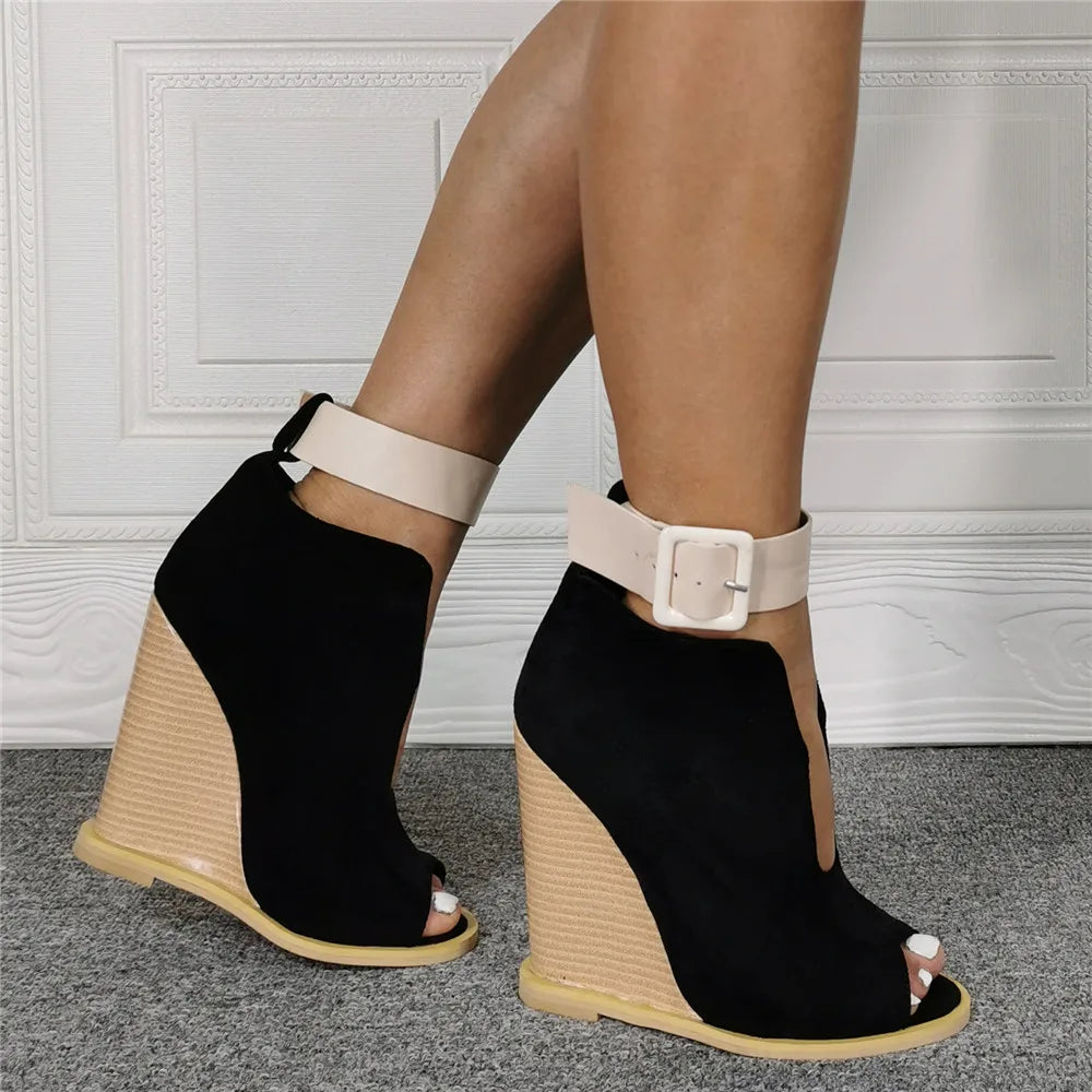 Adjustable Strap Peep Toe Wedge Sandals