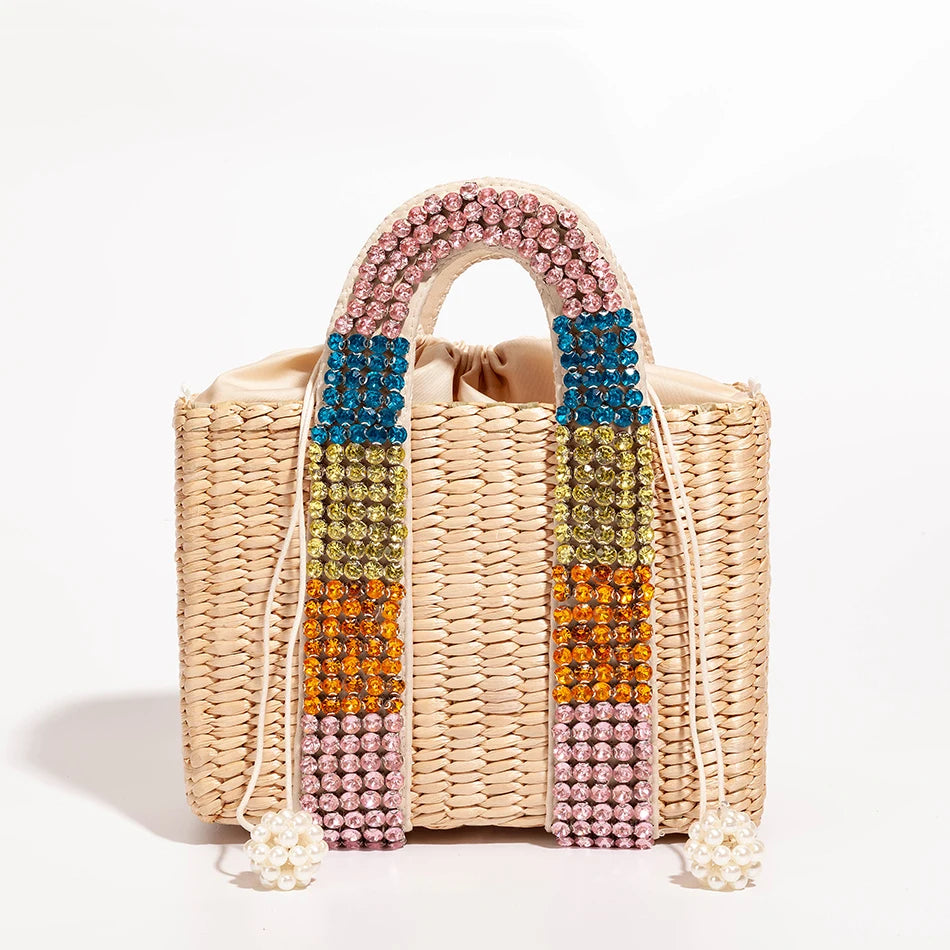 Delicate Handwoven Beaded Straw Tote Bag for Women