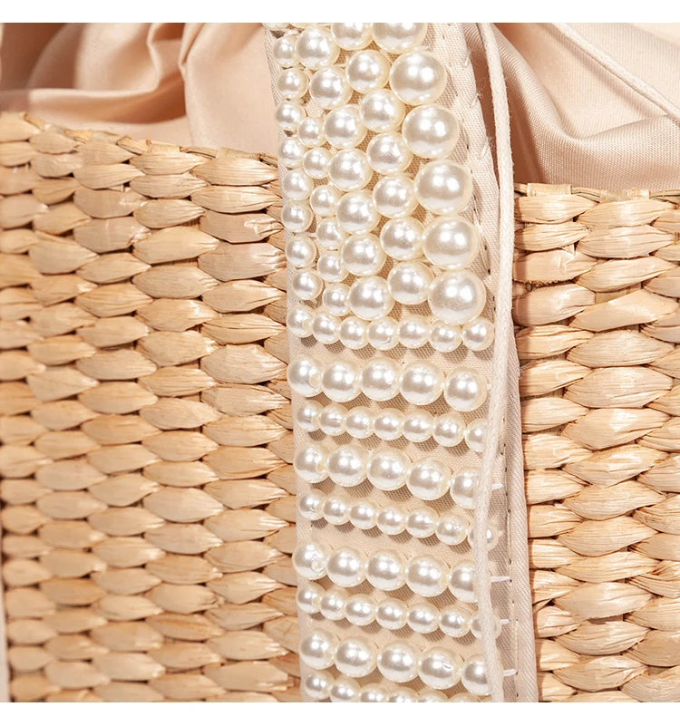 Delicate Handwoven Beaded Straw Tote Bag for Women