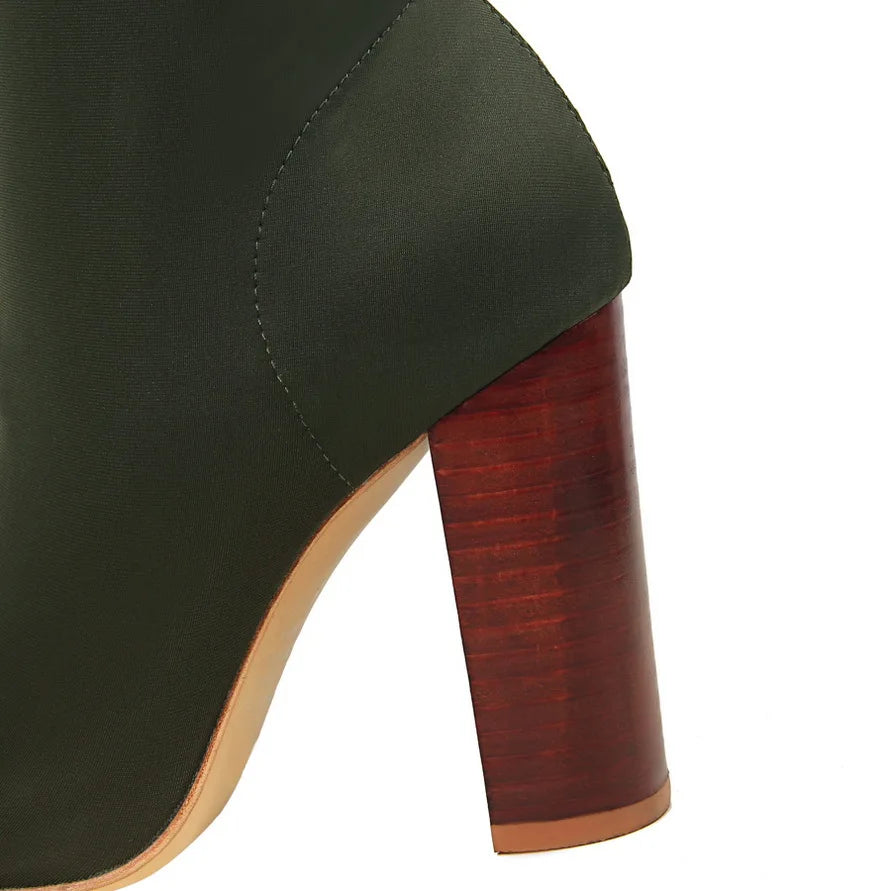 Pointed Toe Elastic High Heel Ankle Boots for Women