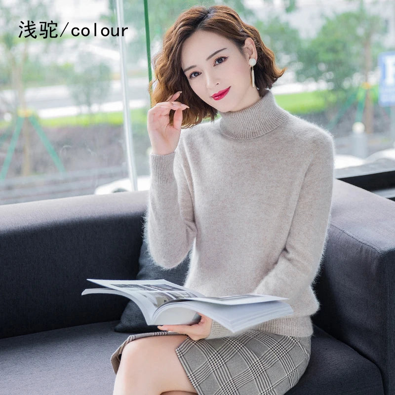 Warm High Collar Heavyweight Knit Pullover Sweater for Women