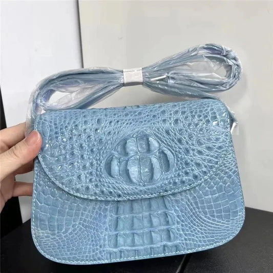 Authentic Real Crocodile Skin Women Small Saddle Purse Genuine Alligator Leather Lady Sling Bag Female Single Cross Shoulder Bag