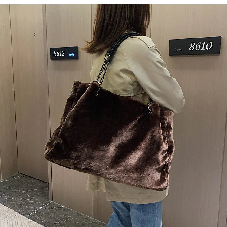 Soft Plush Large Capacity Luxury Shoulder Bag for Women