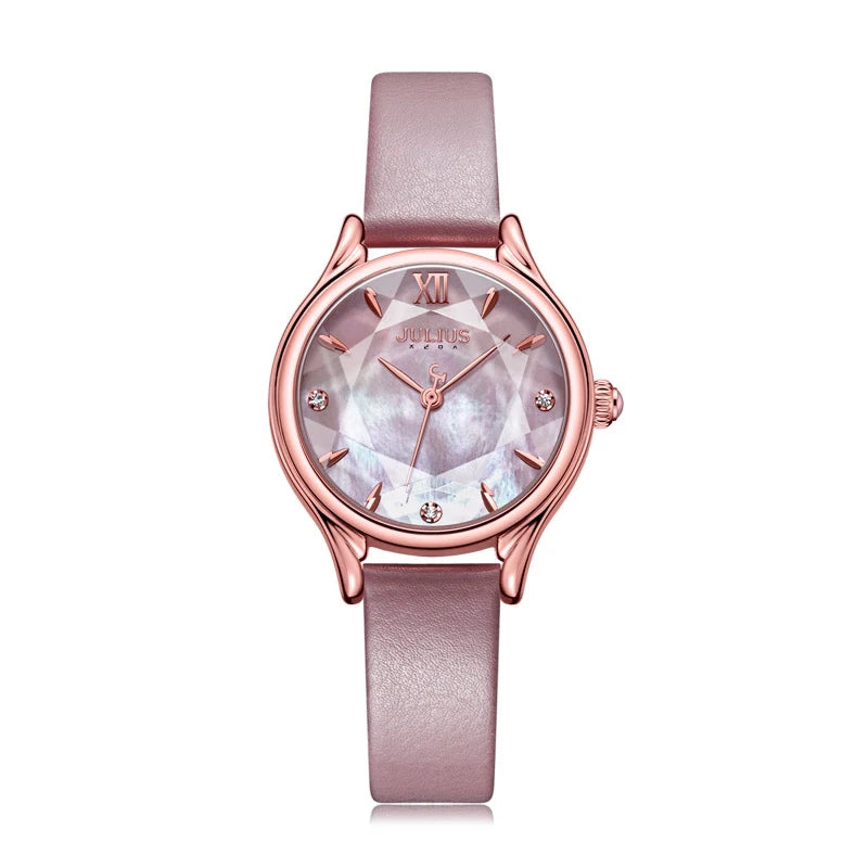 Mother-of-pearl Women's Watch Japan Quartz Elegant Fashion Hour Bracelet Real Leather Clock Girl's Birthday Gift Julius Box