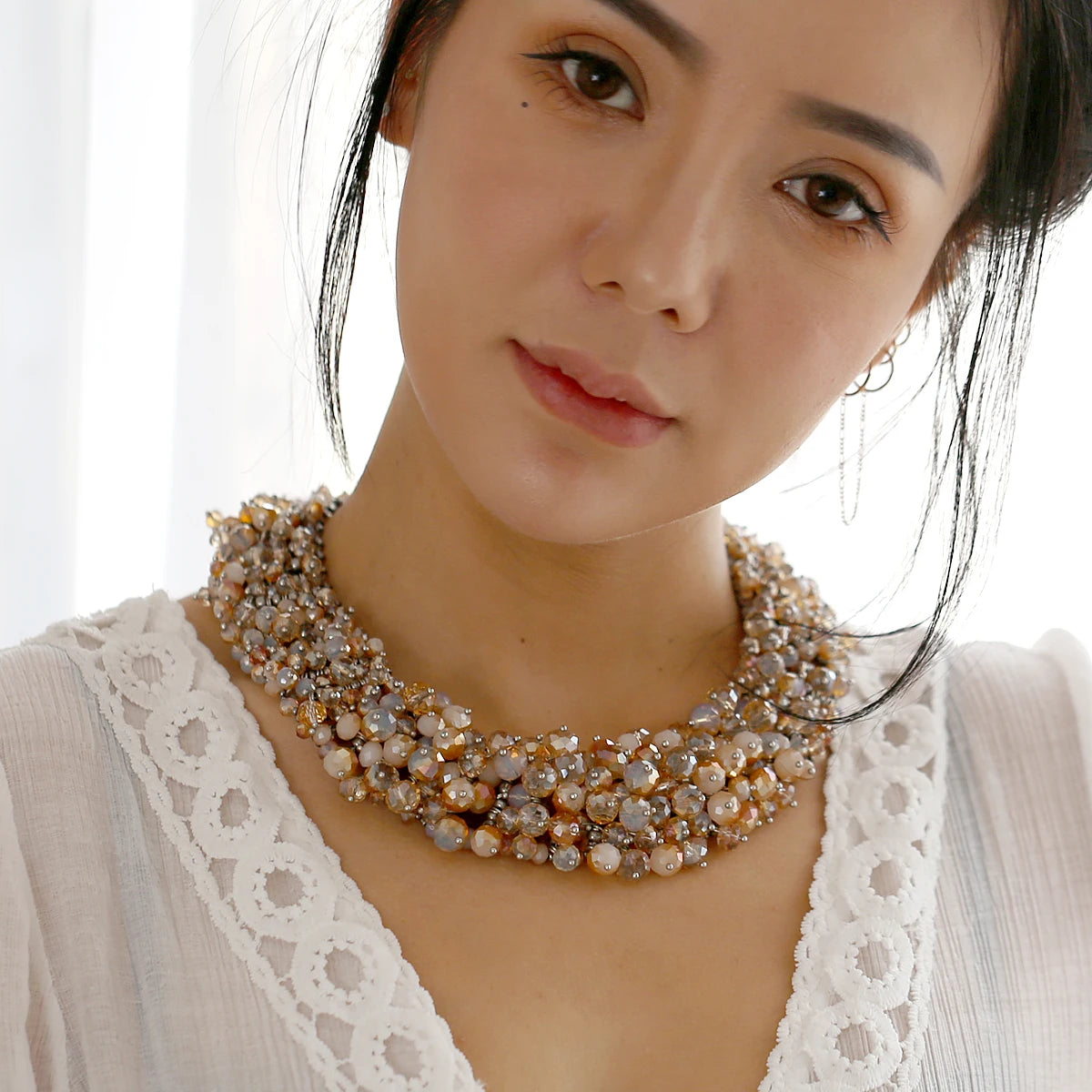 Double Layer Turquoise Bead Statement Necklace for Women