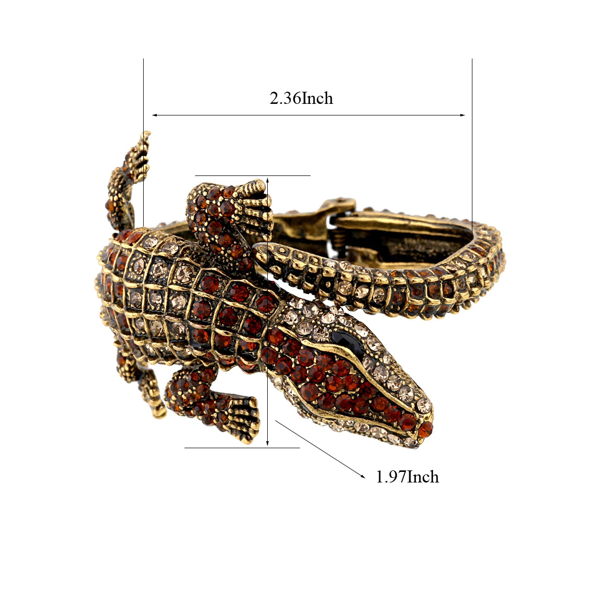 Vintage Crocodile Rhinestone Cuff Bracelet for Women