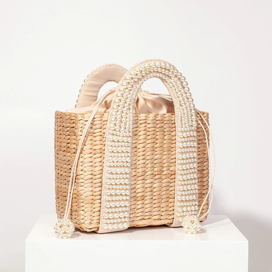 Delicate Handwoven Beaded Straw Tote Bag for Women