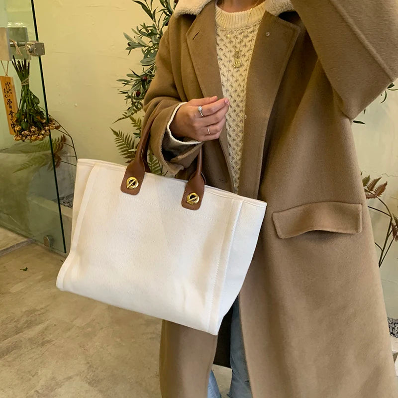 New Women Tote Bag Fashion Canvas Large Handbag Chains Genuine Leather Shoulder Bags Ladies Big Messenger Bag Shopping Bag