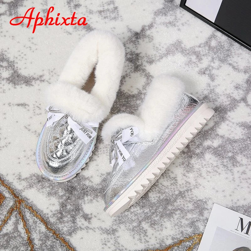 Waterproof Silver Bling Warm Plush Snow Boots for Women