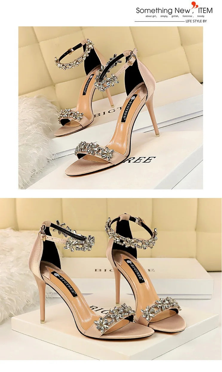 Rhinestone Open Toe Stiletto Heel Sandals for Women