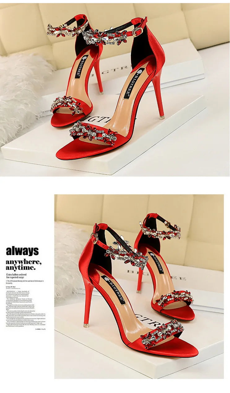 Rhinestone Open Toe Stiletto Heel Sandals for Women
