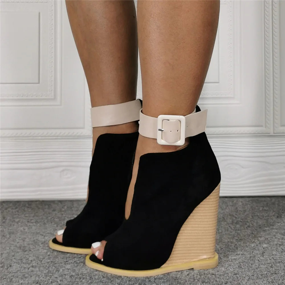 Adjustable Strap Peep Toe Wedge Sandals