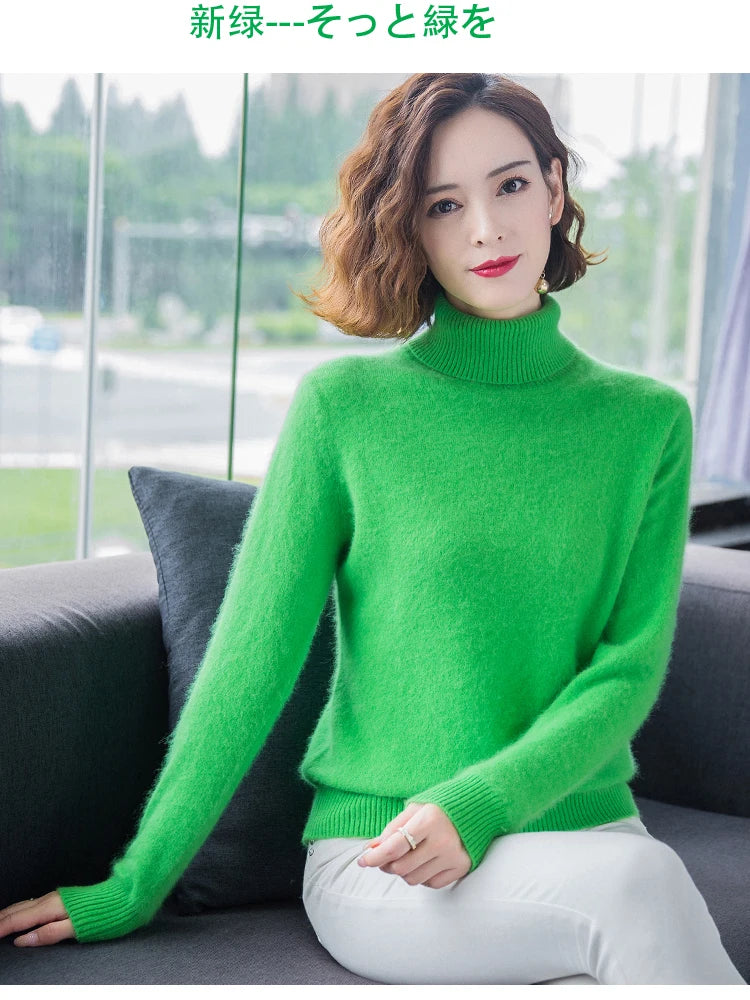 Warm High Collar Heavyweight Knit Pullover Sweater for Women