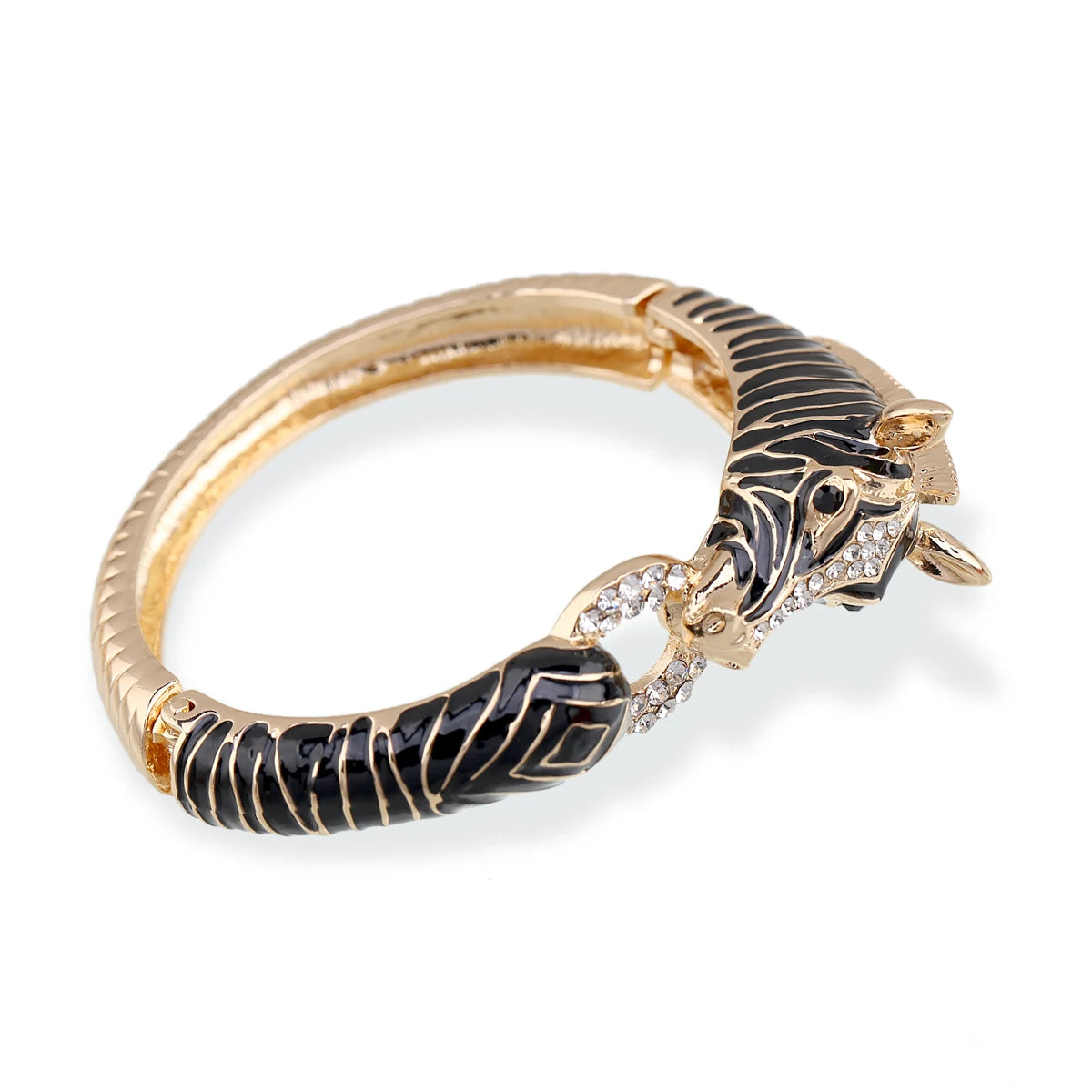Gold Plated Crystal Zebra Style Cuff Bracelet for Women
