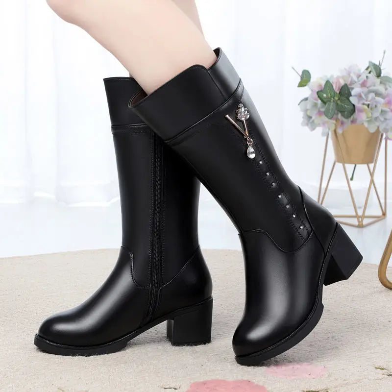 Genuine Leather Mid Calf Boots