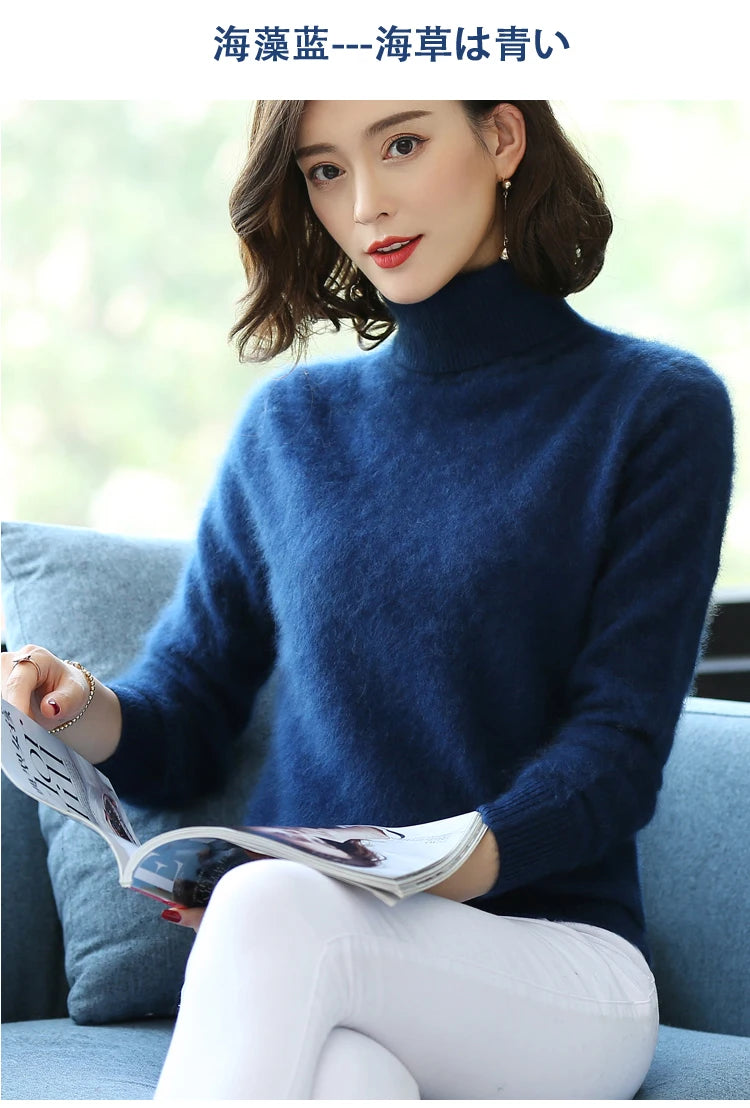 Warm High Collar Heavyweight Knit Pullover Sweater for Women