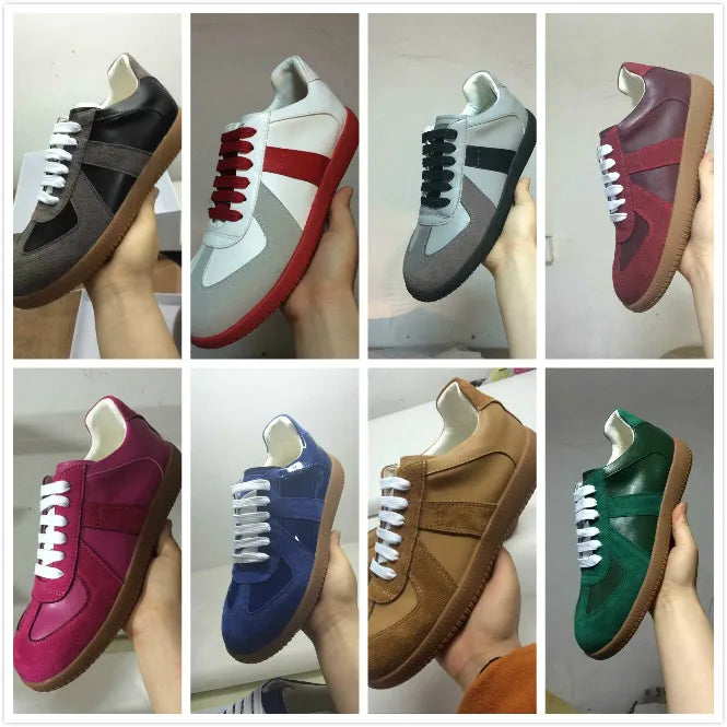 Elegant High Quality Red Leather Lace Up Low Top Running Shoes For Men