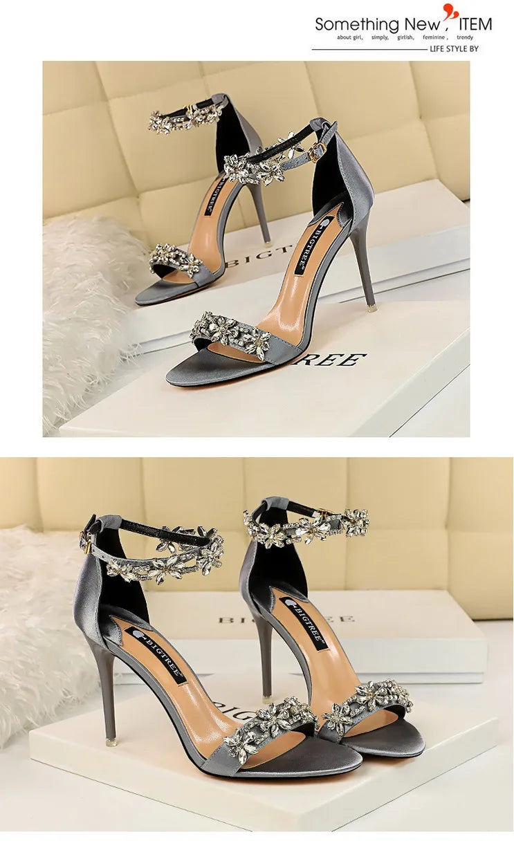 Rhinestone Open Toe Stiletto Heel Sandals for Women