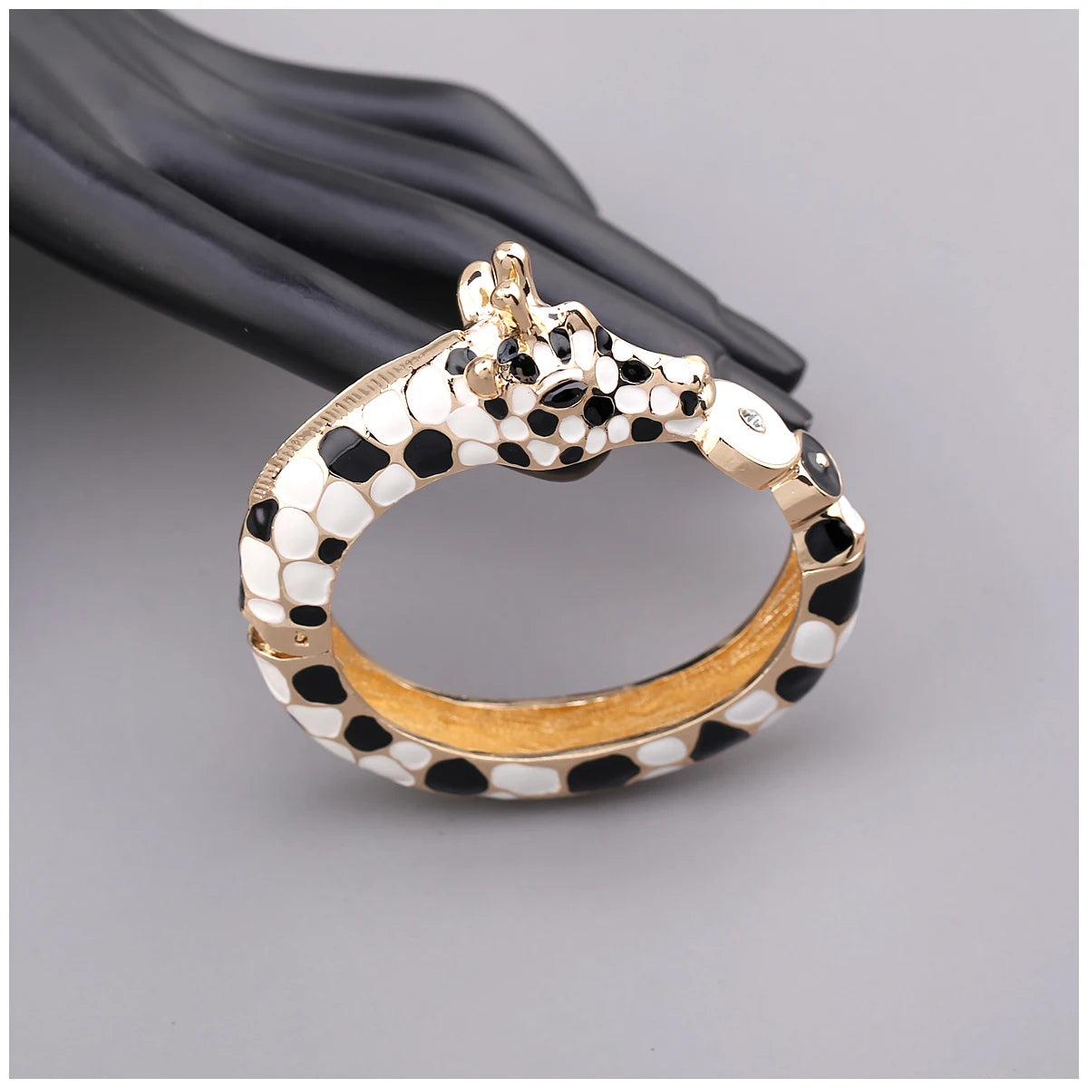 Gold Plated Zebra Enamel Statement Cuff Bracelet for Women