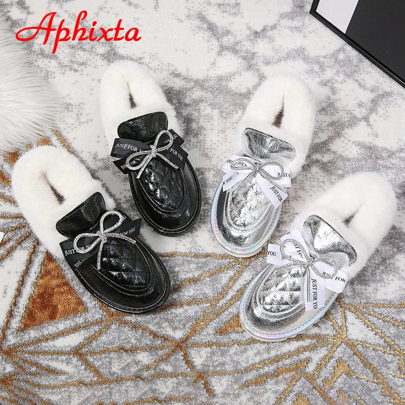 Waterproof Silver Bling Warm Plush Snow Boots for Women